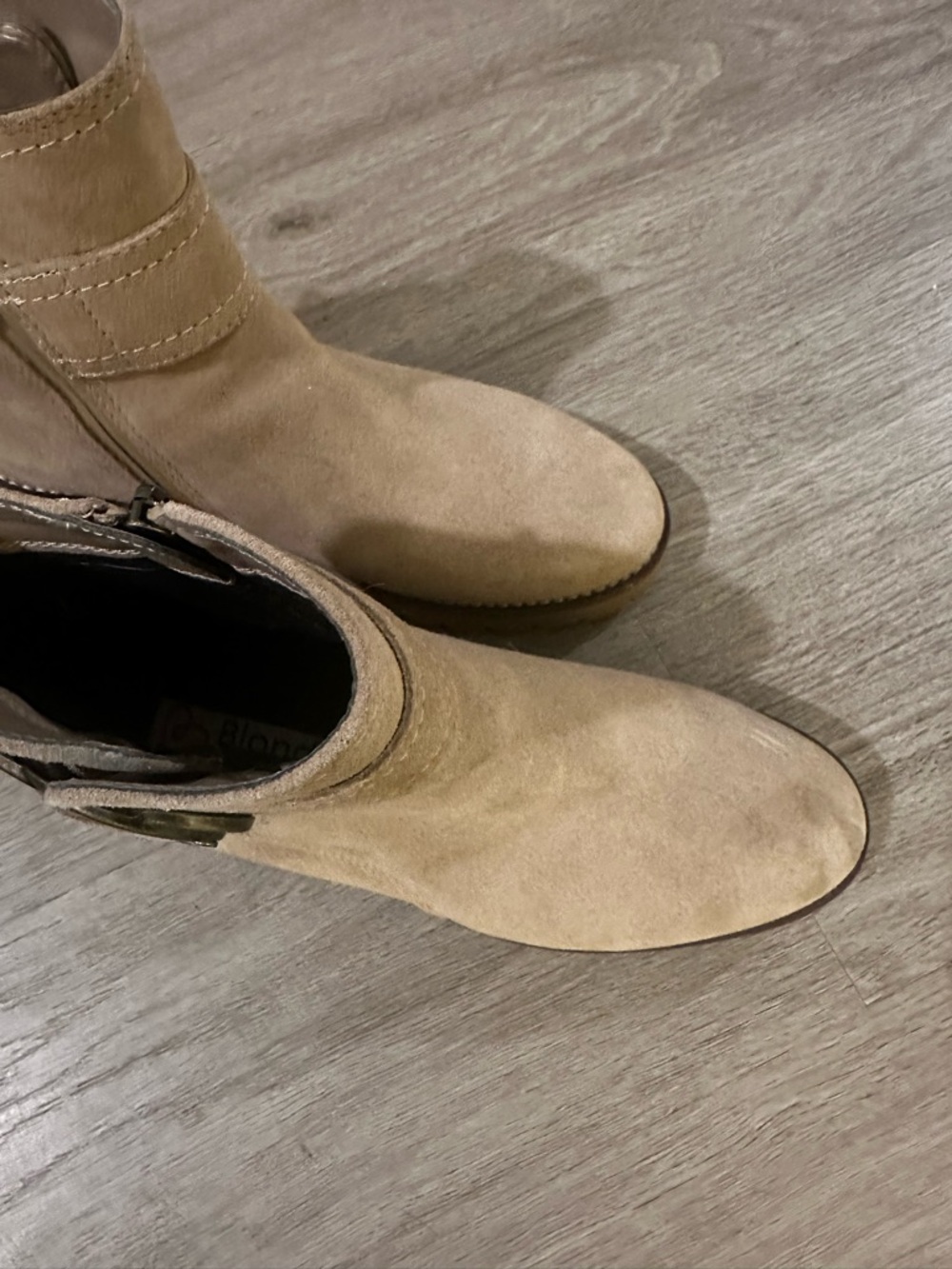 Blondo Beige Suede Buckle Ankle Booties - Picture 3 of 8